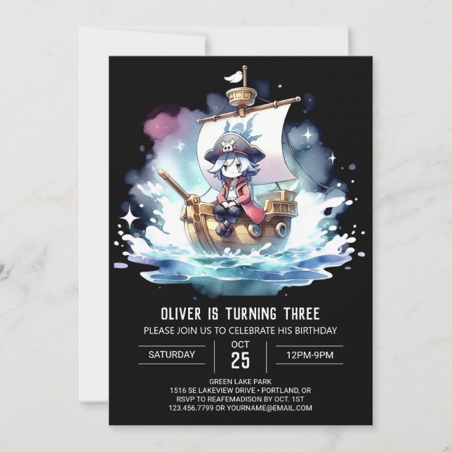 Elegant Printable Pirate Birthday Invitation (Front)