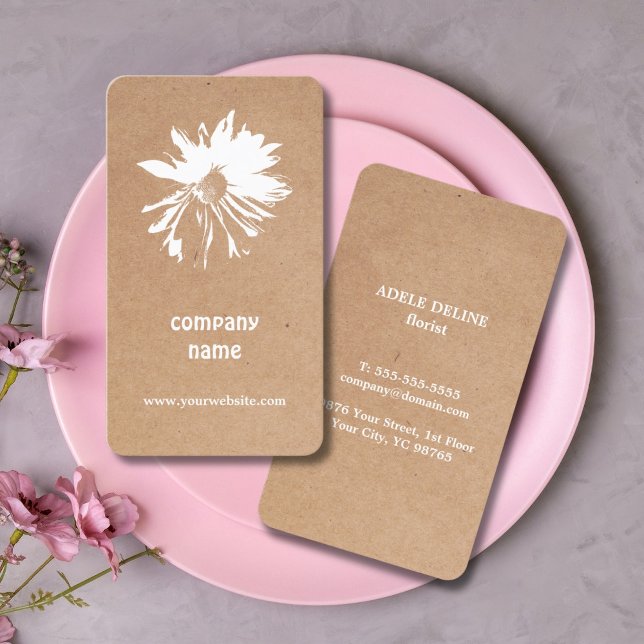 Elegant Printed Kraft White Floral Business Card (Creator Uploaded)