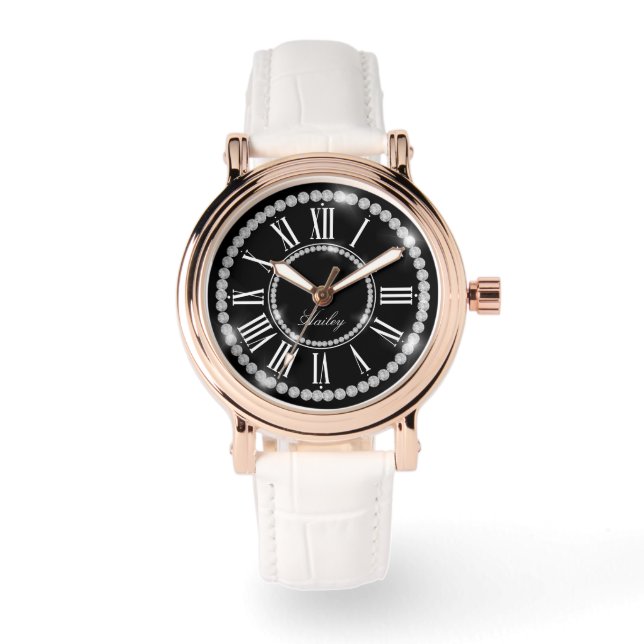 Elegant Printed Rhinestones Add Name Personalised Watch (Front)