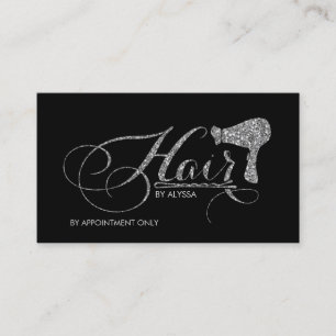 Elegant Printed Silver Glitter Script Hair Stylist Business Card
