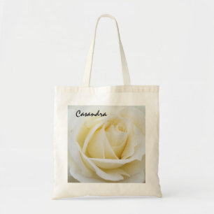 Elegant Pristine White Rose Close-Up Photo Tote Bag