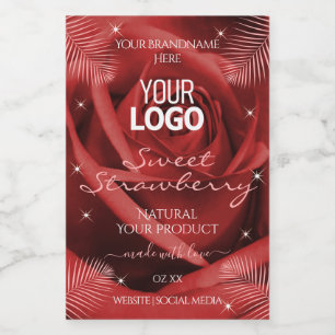 Elegant Product Labels Red Rose Palm Leaves Logo