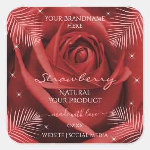 Elegant Product Labels Red Rose with Palm Leaves