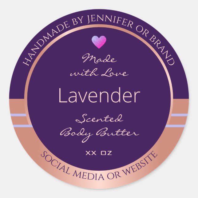 Elegant Product Packaging Label Purple Rose Gold (Front)