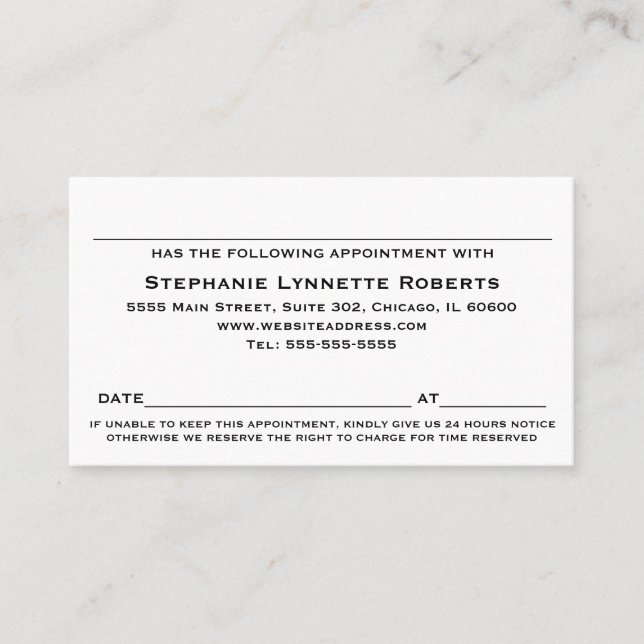 Elegant Professional Appointment Card / Black (Front)