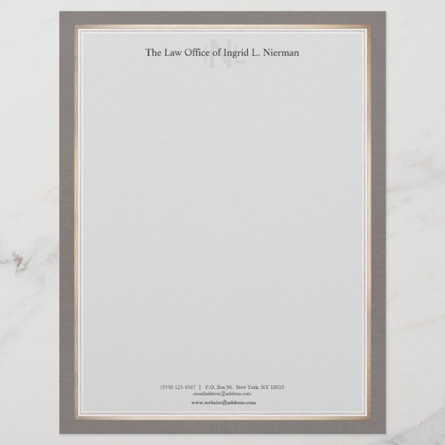 Elegant Professional Attorney Gold Border Custom Letterhead (Front)