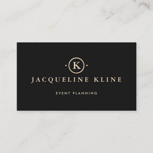 Elegant Professional Black and Gold Monogram Business Card (Front)