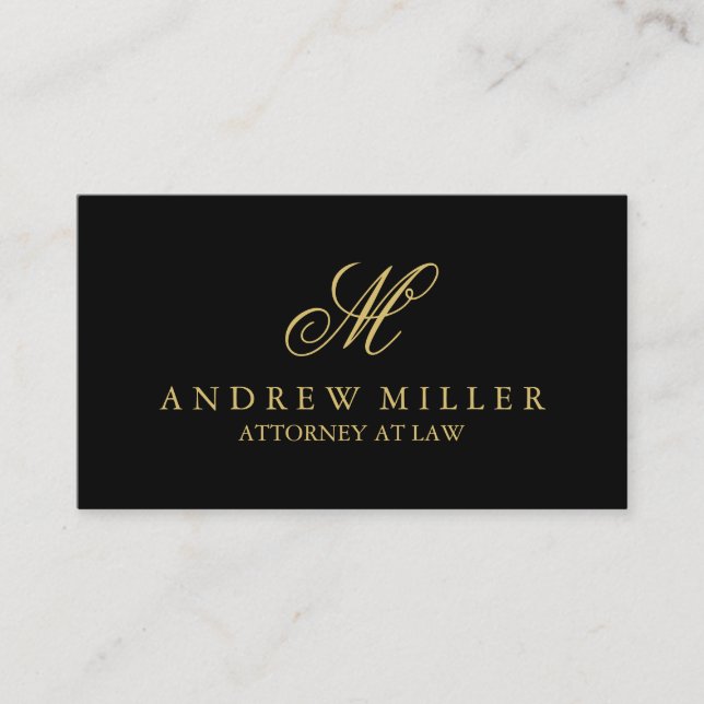 Elegant Professional Black and Gold Monogram Business Card (Front)