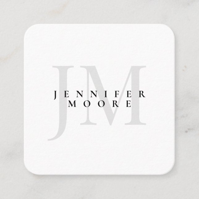 Elegant Professional Black and White Monogram Square Business Card (Front)