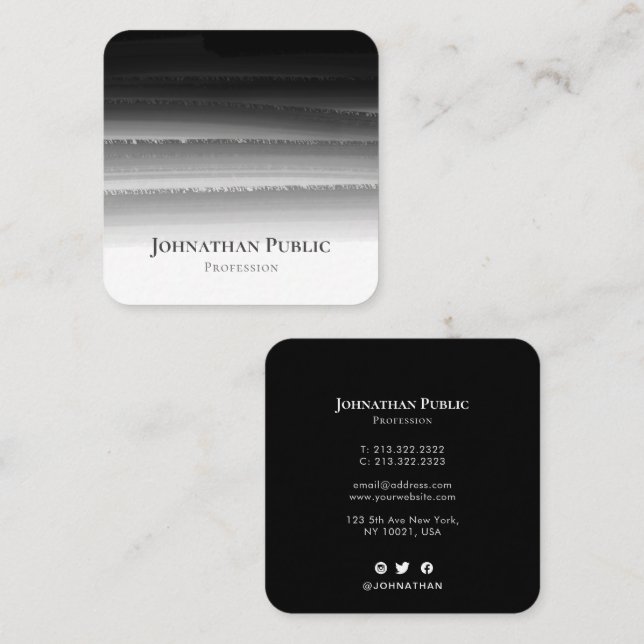 Elegant Professional Black Brushstrokes Abstract Square Business Card (Front/Back)