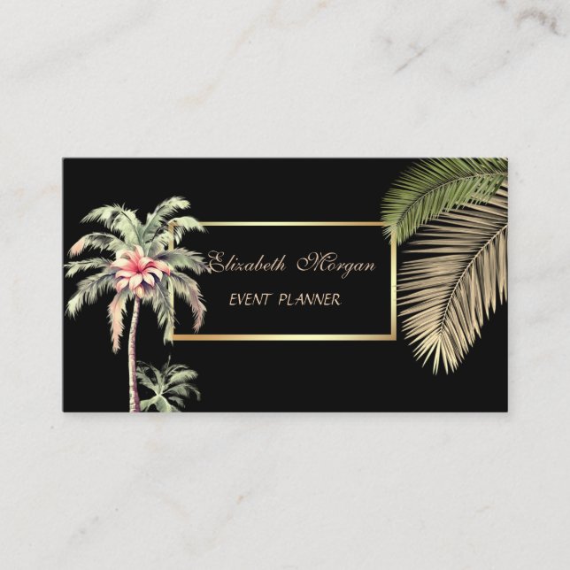 Elegant Professional ,Black,Frame,Palm Tree Flower Business Card (Front)