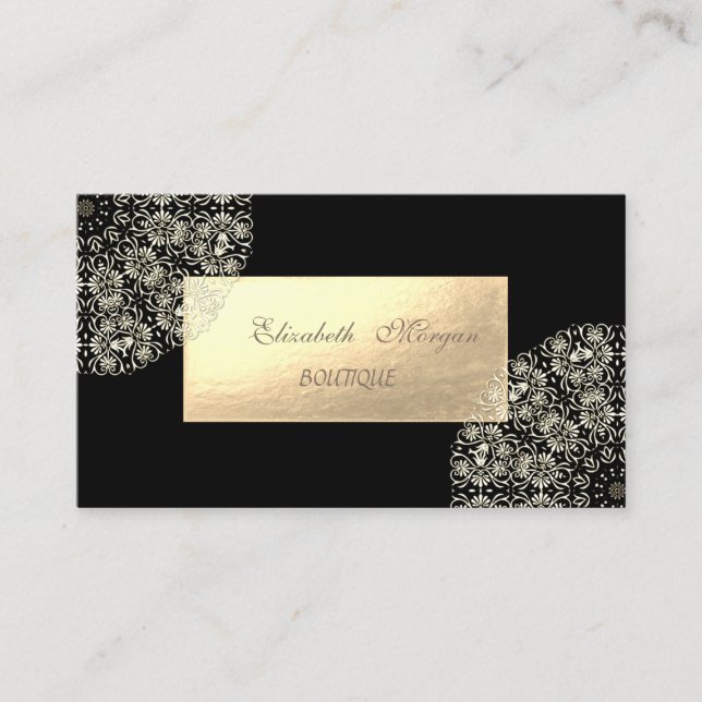 Elegant Professional,Black ,Gold Lace Business Card (Front)