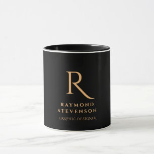 Elegant Professional Black Gold Monogrammed Mug