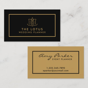 Elegant Professional Black & Gold Wedding Planner Business Card