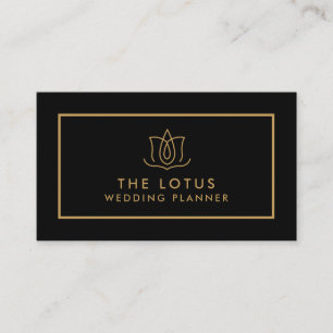 Elegant Professional Black & Gold Wedding Planner Business Card
