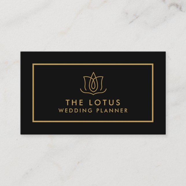 Elegant Professional Black & Gold Wedding Planner Business Card (Front)
