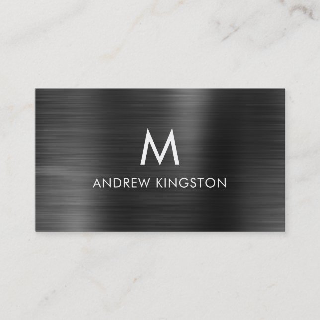 Elegant Professional Black Grey Brushed Steel Business Card (Front)