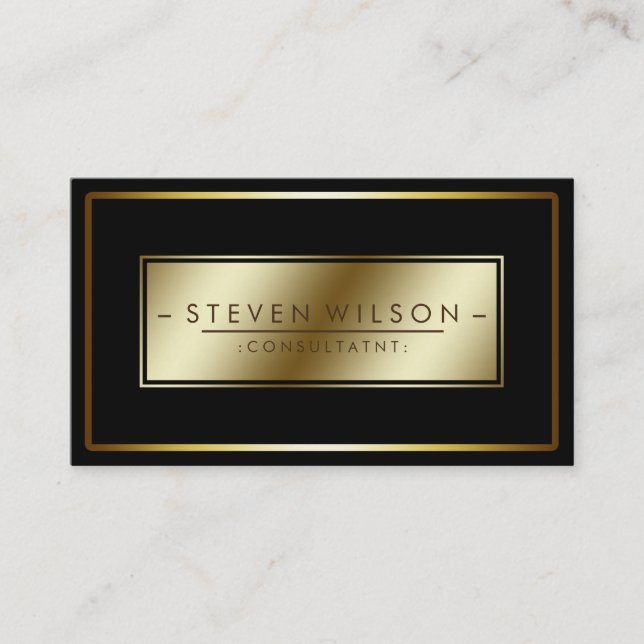 Elegant Professional Black Modern Plain Gold Business Card (Front)