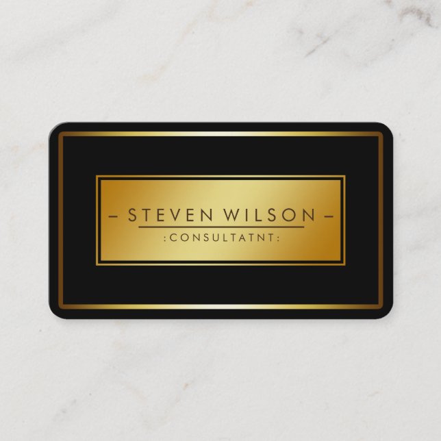 Elegant Professional Black Modern Plain Gold Business Card (Front)