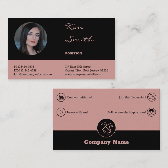 Elegant Professional Black & Pink Business Card (Front/Back)