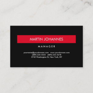 Elegant Professional Black Red Plain Business Card