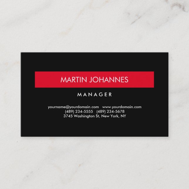 Elegant Professional Black Red Plain Business Card (Front)