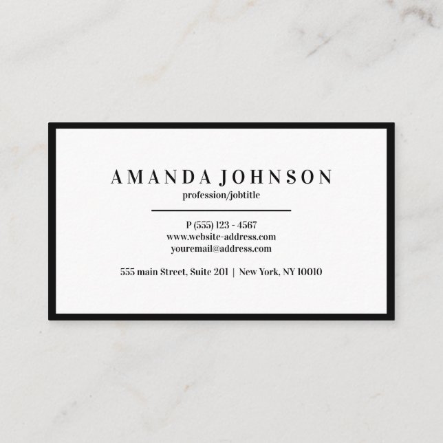 Elegant Professional Black White Minimal Business Card (Back)