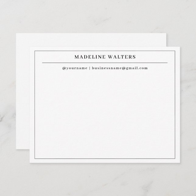 Elegant Professional Black White Monogram Border Card (Front/Back)