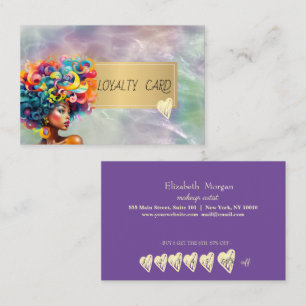 Elegant Professional Black Women Hair Gold Hearts  Loyalty Card