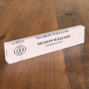 Elegant Professional Blush Pink Office Title Desk Nameplate