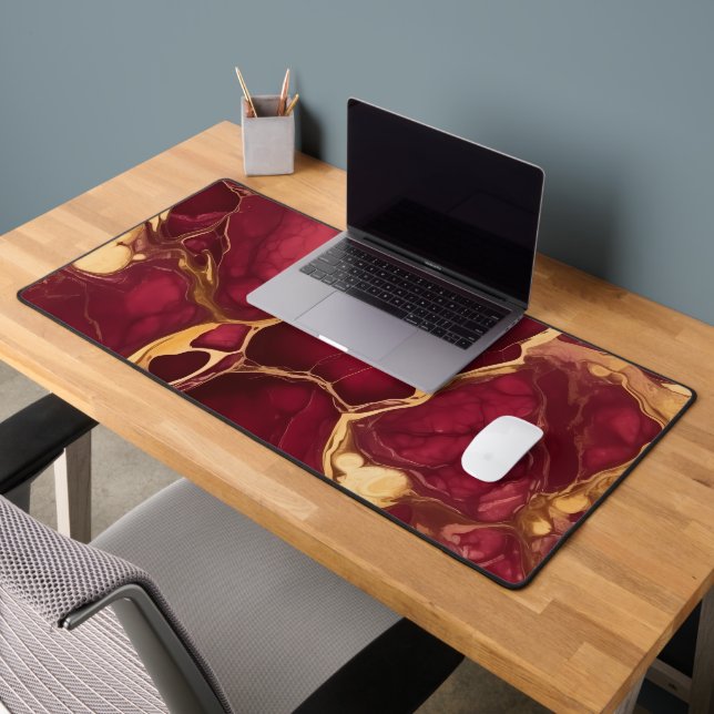 Elegant Professional Burgundy Gold Marble Desk Mat (Office 2)