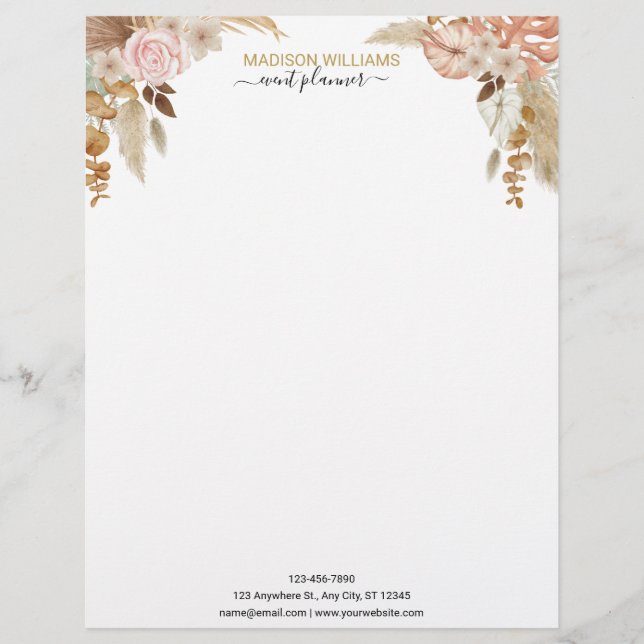 Elegant Professional Business Boho Floral  Custom Letterhead (Front)