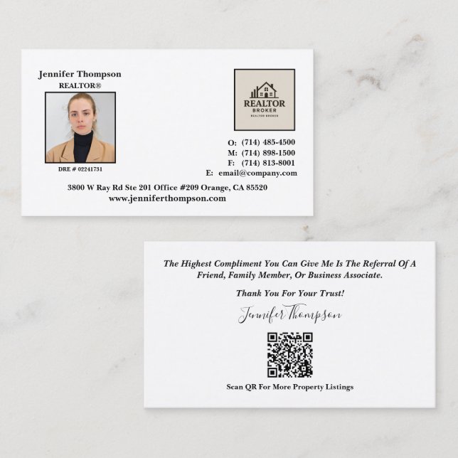 Elegant Professional Business Card For Realtors (Front/Back)