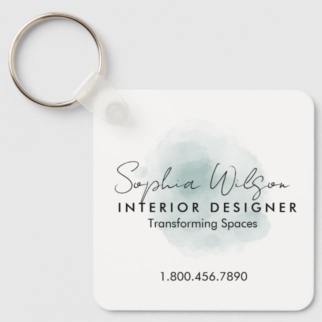 Elegant Professional Business Watercolor Signature Key Ring (Front)