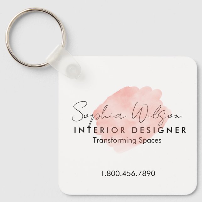Elegant Professional Business Watercolor Signature Key Ring (Front)