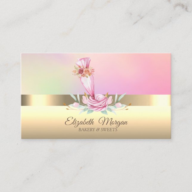 Elegant Professional Cake Mixer Flower Bakery Busi Business Card (Front)
