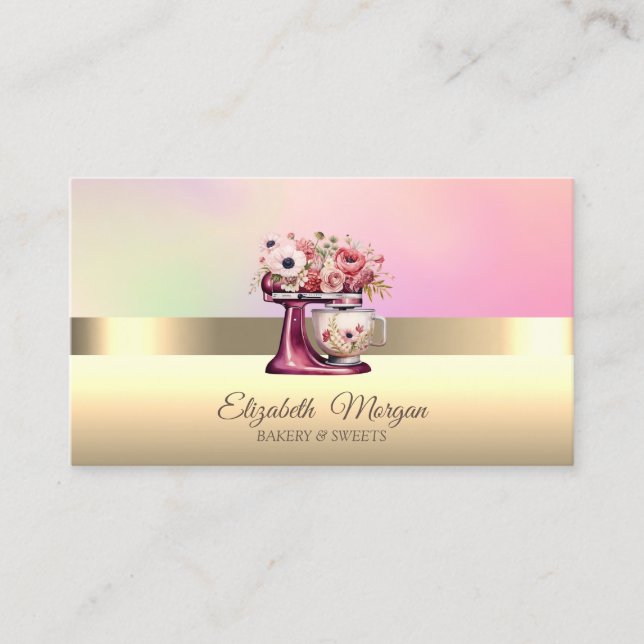 Elegant Professional Cake Red Mixer Flower Bakery Business Card (Front)