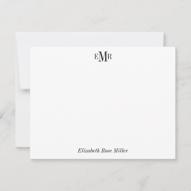 Elegant Professional Chic Black 3 Monogram Initial Card (Front)