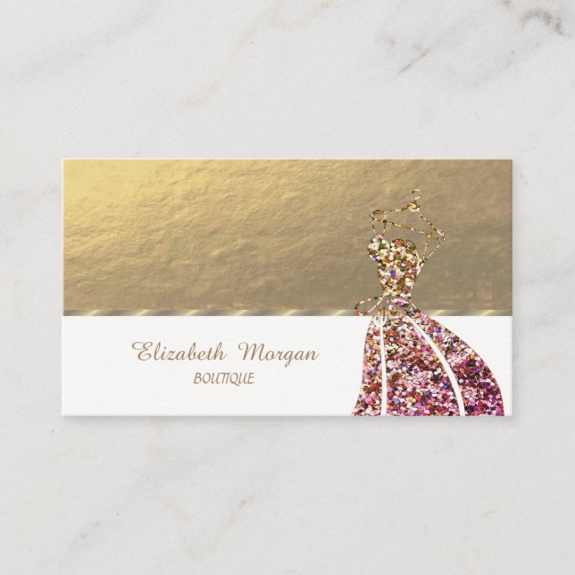 Elegant Professional, Chic Glitter Dress Business Card (Front)