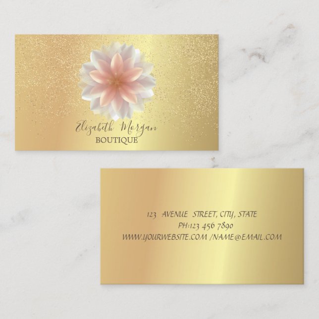 Elegant Professional Chic Lotus Gold Confetti Business Card (Front/Back)