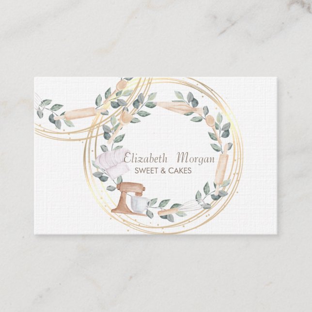 Elegant Professional Circles Mixer Cake Floral Business Card (Front)