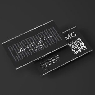 Elegant Professional Construction Black Silver Business Card