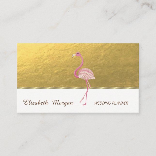 Elegant Professional,Faux Gold, Pink Flamingo Business Card (Front)