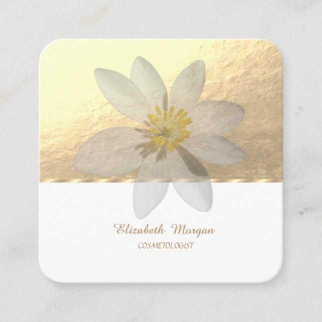Elegant Professional,Faux Gold,White Daisy Square Business Card (Front)
