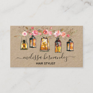 Elegant Professional Floral Hair Stylist Coral Business Card