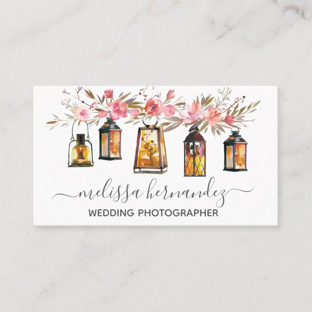 Elegant Professional Floral Wedding Photographer Business Card (Front)