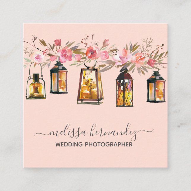 Elegant Professional Floral Wedding Photographer Square Business Card (Front)