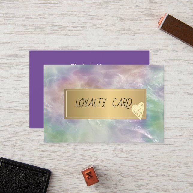 Elegant Professional Frame,Gold Hearts Opal Pearl Loyalty Card (Front/Back In Situ)