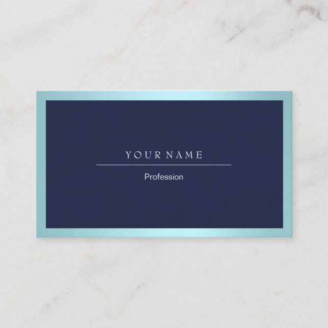 Elegant Professional Frame Metallic Aqua Navy Blue Business Card (Front)