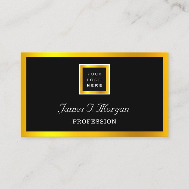Elegant Professional Framed Logo Black VIP Gold Business Card (Front)